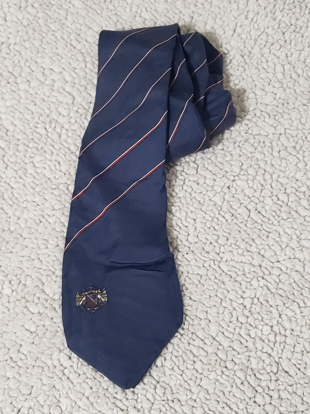 VTG MICHEL Classic Silk Navy Stripe Neck Tie with Red & White Accent | 3"x56"